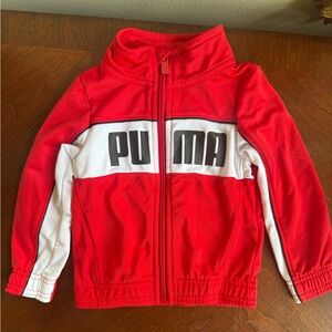 Puma with white Red and Black Puma logo and White Zip-Up Jacket